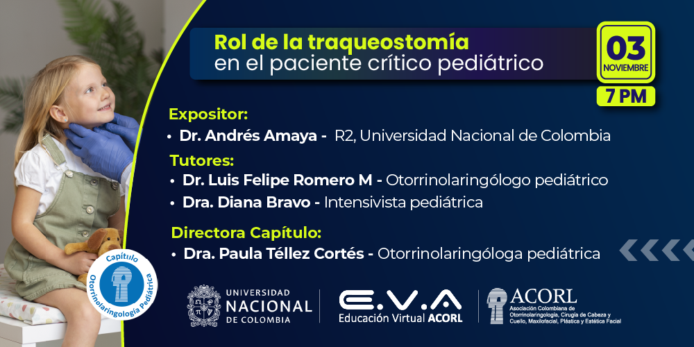 Banner del seminario web: 158. Reunión de Capítulo Otorrinolaringología Pediátrica - Universidad Nacional de Colombia